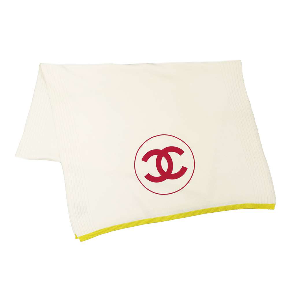 CHANEL CC Logo Stole Ivory/Yellow/Pink Cashmere100%