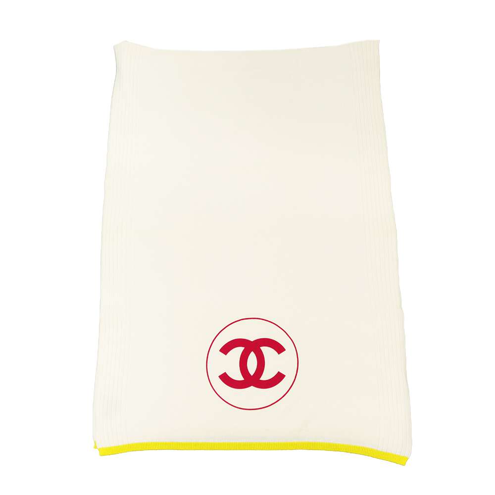 CHANEL CC Logo Stole Ivory/Yellow/Pink Cashmere100%