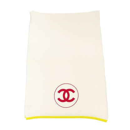 CHANEL CC Logo Stole Ivory/Yellow/Pink Cashmere100%