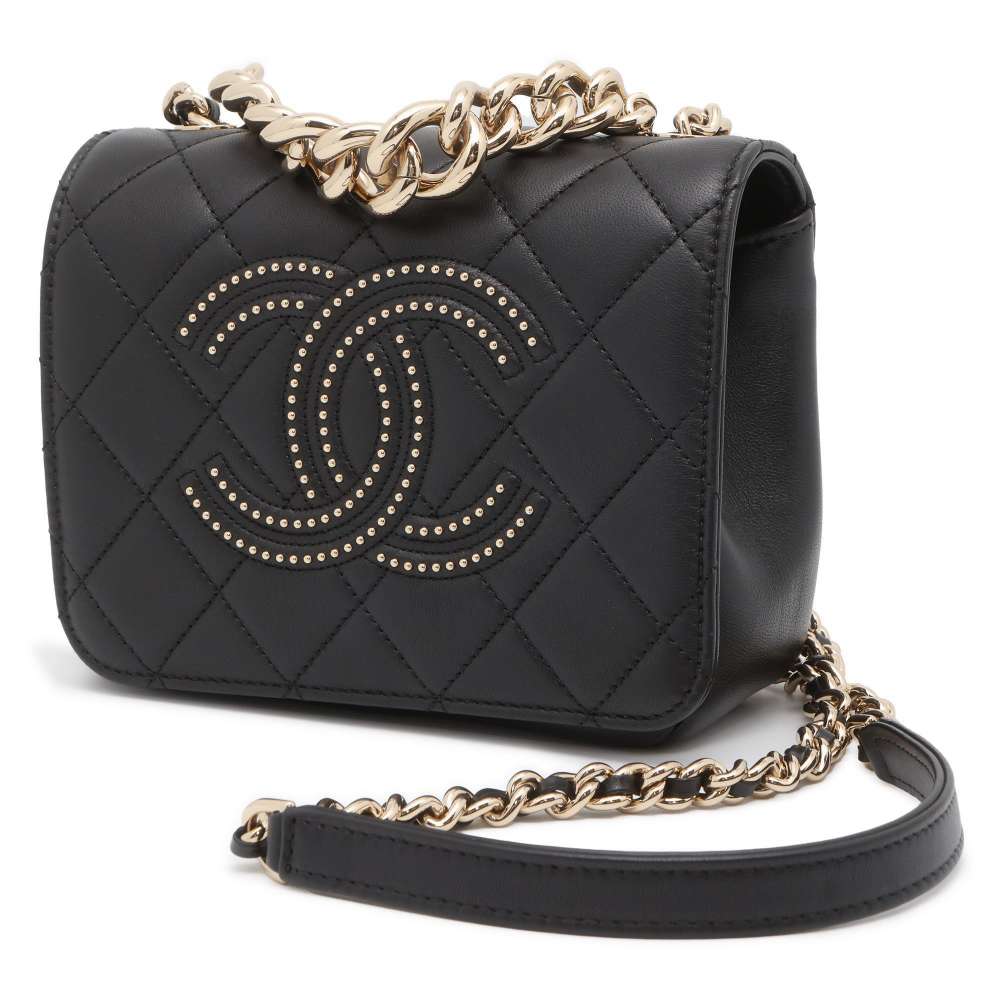 CHANEL Matelasse ChainShoulder Studded CC Logo Black AS1514 Lambskin