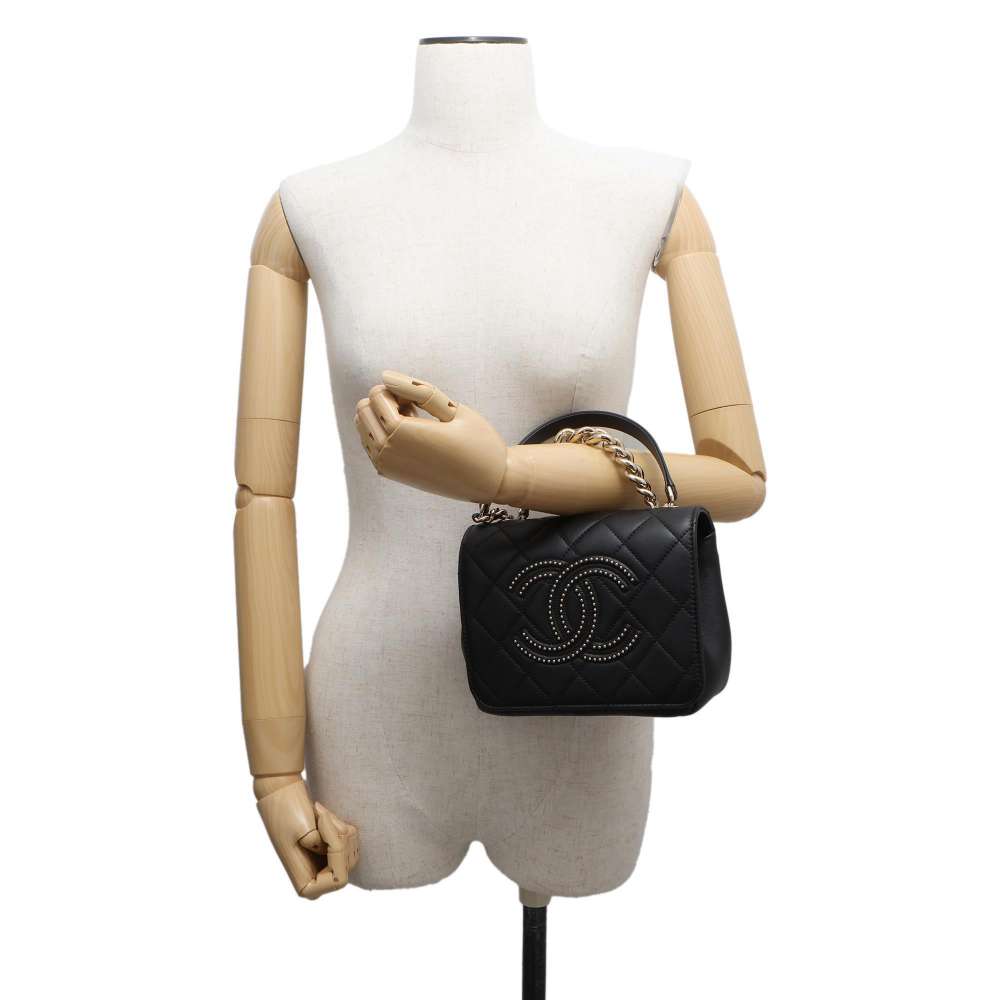 CHANEL Matelasse ChainShoulder Studded CC Logo Black AS1514 Lambskin