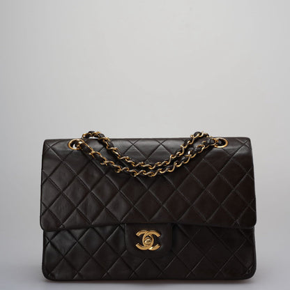 Chanel Vintage timeless Flap Bag in Chocolate Brown With Gold Hardware 24k Gold Hardware