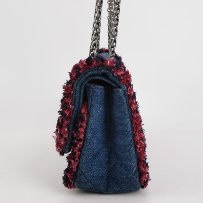 Chanel 2.55 Double Flap Medium Denim Tweed Edges Silver Hardware