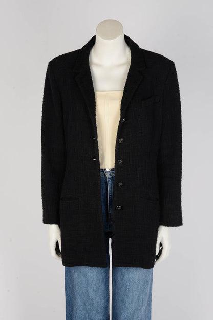 Chanel Black Boucle Tweed Paris to Bombay Jacket FR 50