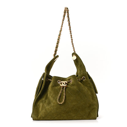 Suede Quilted Small Chanel 25 Handbag Khaki