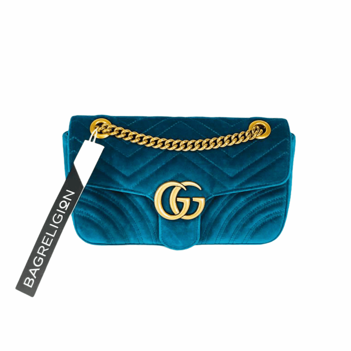Gucci Marmont Matelasse Shoulder Bag Small in Peacock Blue Velvet