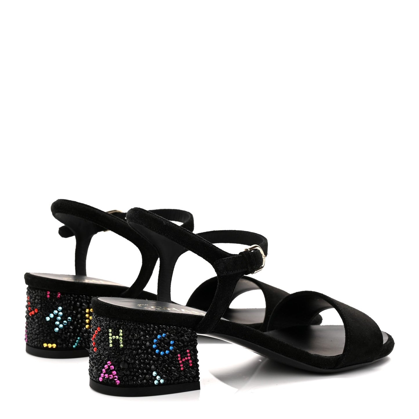 Suede Strass Ankle Strap Sandals 37.5 Black Multicolor