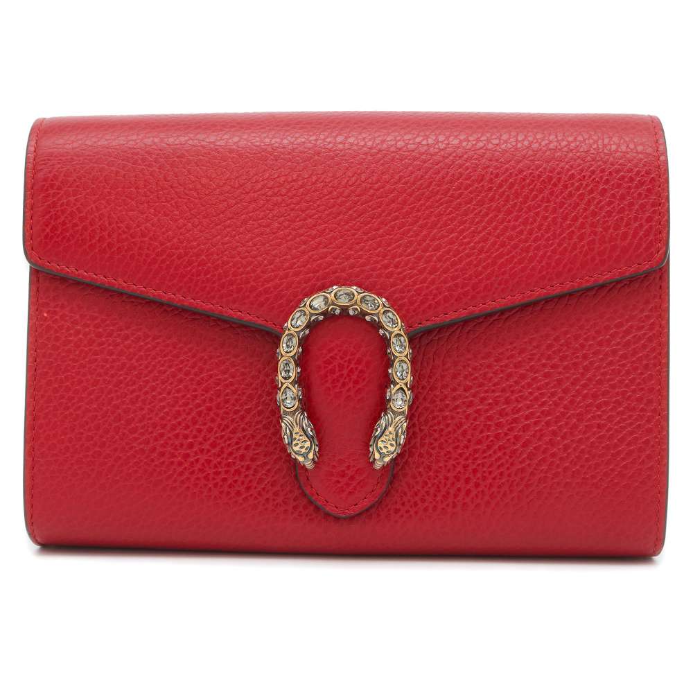 GUCCI Dionysus Chain Wallet Red 401231 Leather/Rhinestone