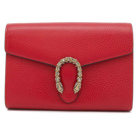 GUCCI Dionysus Chain Wallet Red 401231 Leather/Rhinestone