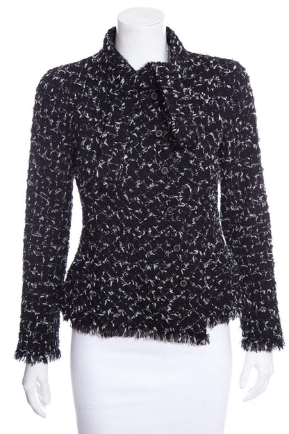 Chanel Cruise 2006 Navy Fantasy Tweed Tie Neck Blazer SZ 34