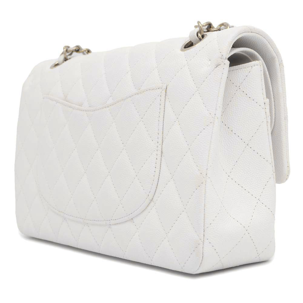 Chanel Matelasse ChainShoulder Bag White A01112 Caviar Leather Size 25