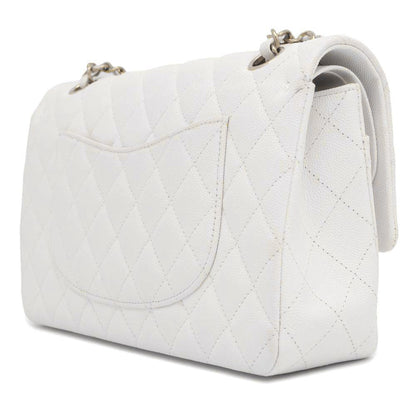 Chanel Matelasse ChainShoulder Bag White A01112 Caviar Leather Size 25