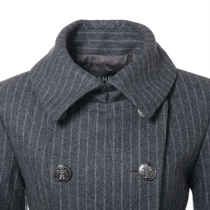 Chanel Coconut Button Wool  Silk Long Coat 34  Grey P59015 Strip