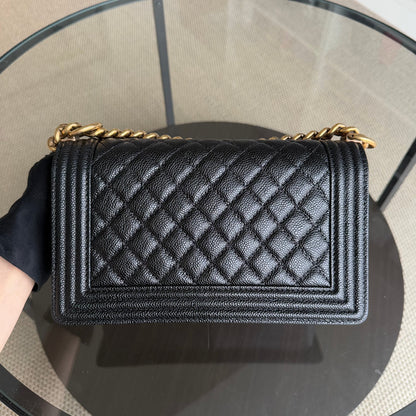 Chanel Boy Medium - Caviar 25CM Quilted Black Ruthenium Gold Hardware Series 20