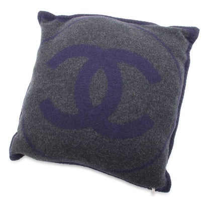 Chanel Logo/Circle Double Face Cushion Gray/Navy Wool 90% Cashmere10%