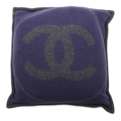 Chanel Logo/Circle Double Face Cushion Gray/Navy Wool 90% Cashmere10%