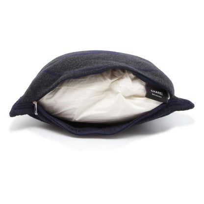 Chanel Logo/Circle Double Face Cushion Gray/Navy Wool 90% Cashmere10%