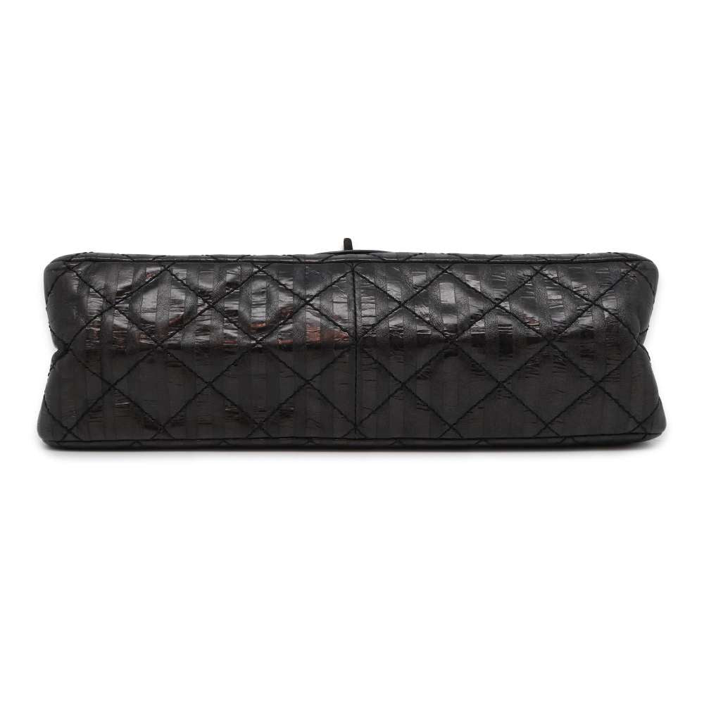 CHANEL 2.55 W Flap W Chain Shoulder Bag Stripe Black A37587 Leather Size Large