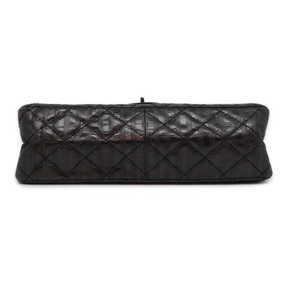 CHANEL 2.55 W Flap W Chain Shoulder Bag Stripe Black A37587 Leather Size Large