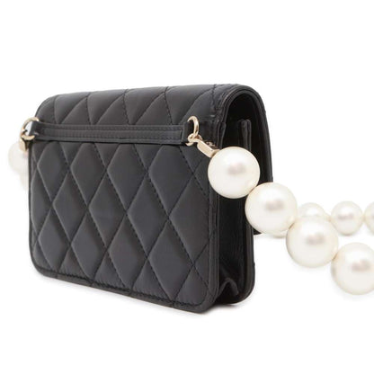 CHANEL Matelasse Shoulder Bag Faux Pearl Black AP1898 Lambskin