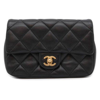 CHANEL Mini Matelasse Heart Chain Shoulder Bag Black AS3456 Lambskin Size 20