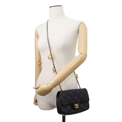 CHANEL Mini Matelasse Heart Chain Shoulder Bag Black AS3456 Lambskin Size 20