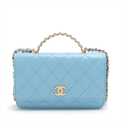 Chanel Matrasse Caviar S Chain Wallet Blue G  AP2804
