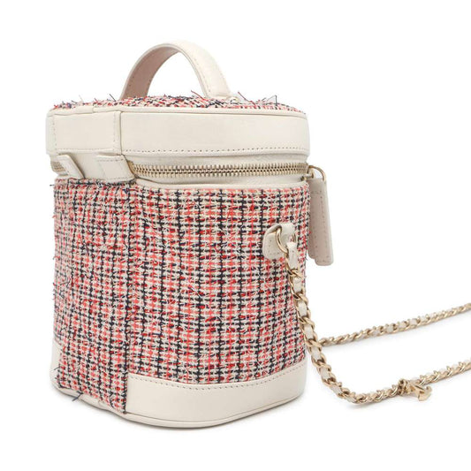 CHANEL 2way vanity bag White/Red AS0323 Tweed Leather
