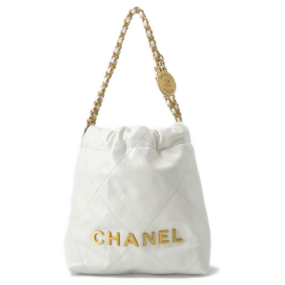 Chanel 22 Chain Hobo Bag White AS3980 Leather Size Mini