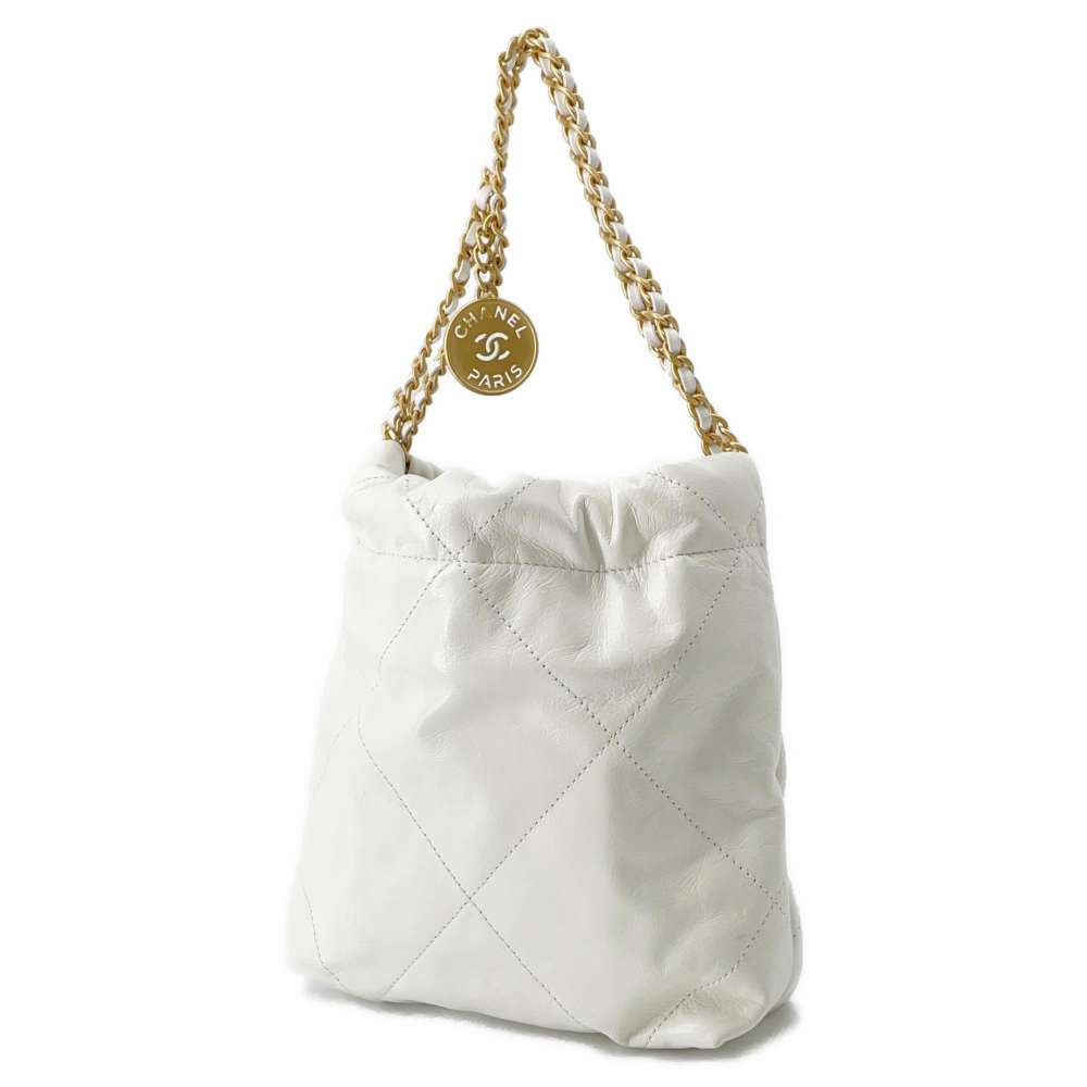 Chanel 22 Chain Hobo Bag White AS3980 Leather Size Mini