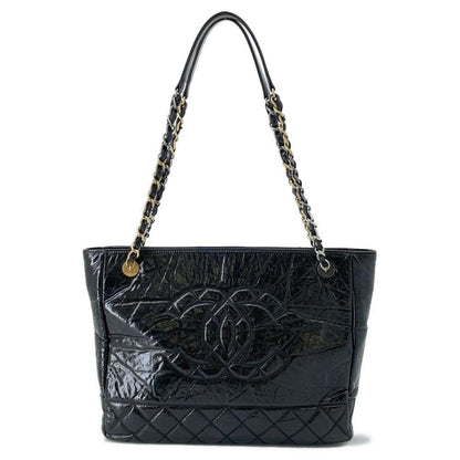 CHANEL CC Logo ShoulderTote Bag Black AS1875 Shiny Aged Calf Leather