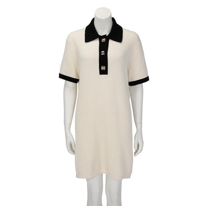 Chanel Cream & Black Waffle Knit Polo Mini Dress FR 40