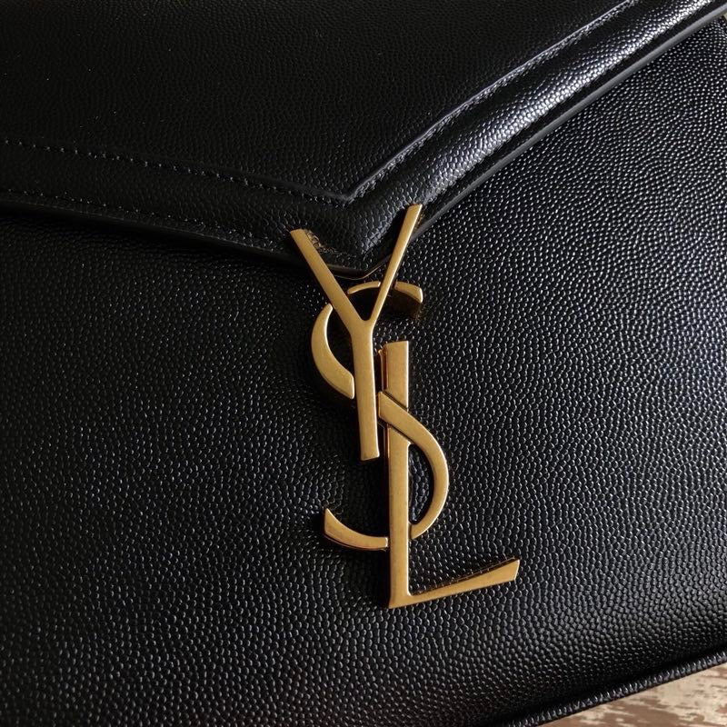 Yves Saint Laurent Cassandra Medium Top Handle Bag In Grain De Poudre Embossed Black  9.6in/25cm 623931BOW0W1000