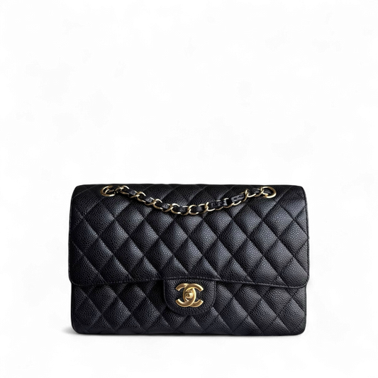 Chanel Classic Flap Medium - Caviar 25CM Quilted Grained Calfskin Black Gold Hardware Series 14