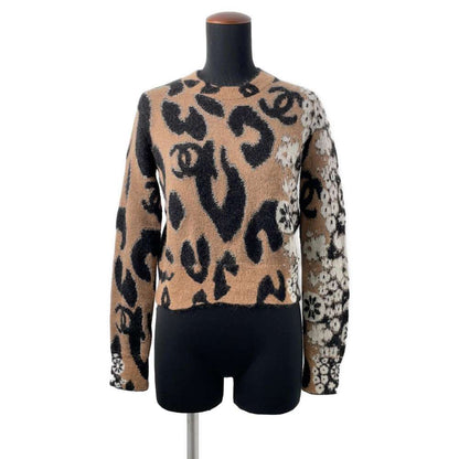 Chanel Leopard CC Logo Knit Size 34 Beige/Black P75361 Cashmere43% Mohair 32% Nylon19% Wool 6%
