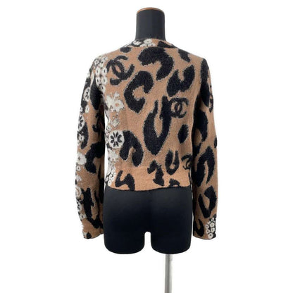 Chanel Leopard CC Logo Knit Size 34 Beige/Black P75361 Cashmere43% Mohair 32% Nylon19% Wool 6%