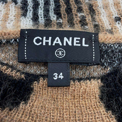 Chanel Leopard CC Logo Knit Size 34 Beige/Black P75361 Cashmere43% Mohair 32% Nylon19% Wool 6%