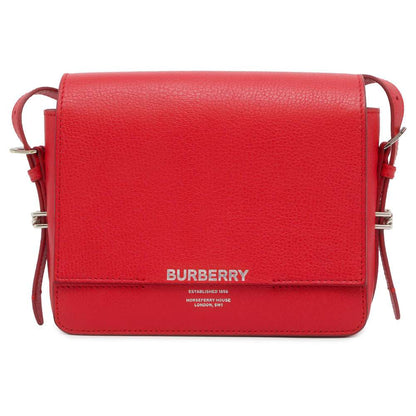 BURBERRY Logo Flap Shoulder Bag Red Leather