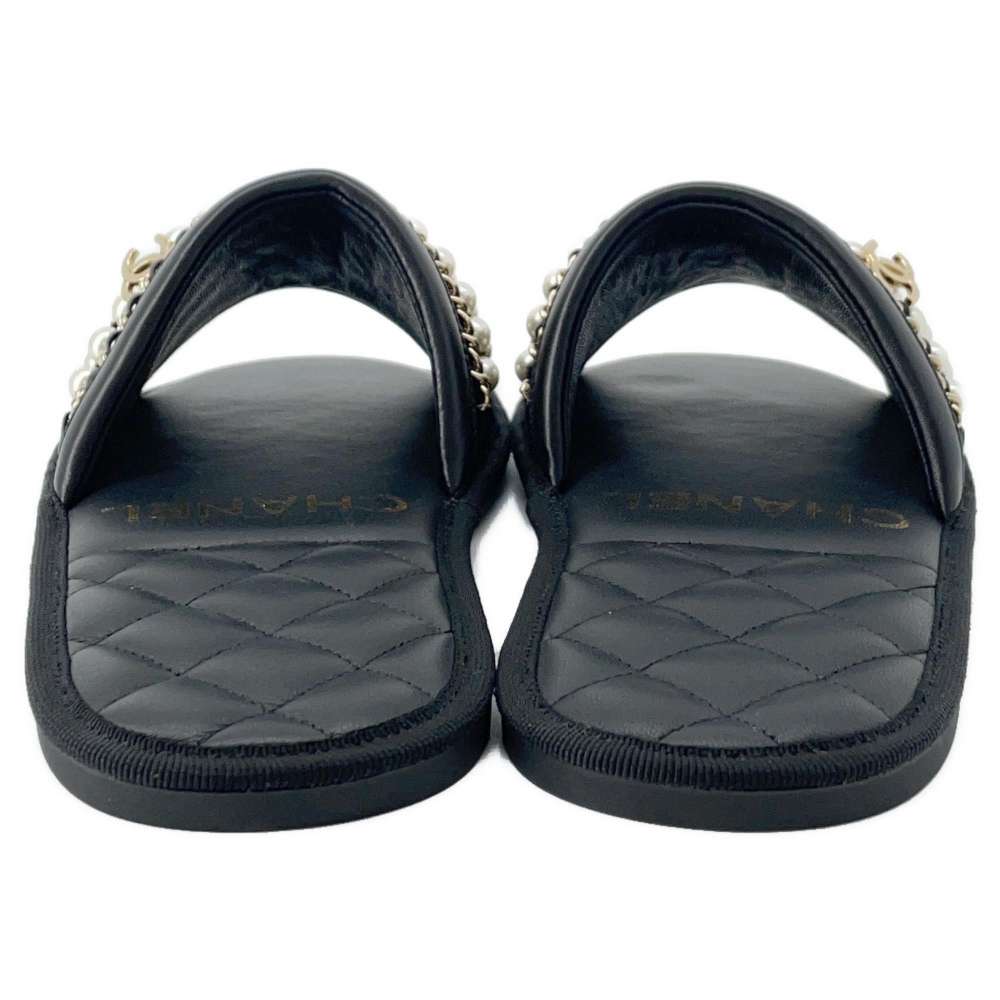 Chanel PearlChain Sandals Black G36005 Leather Size XS