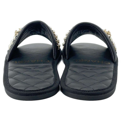 Chanel PearlChain Sandals Black G36005 Leather Size XS