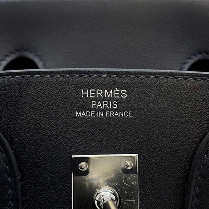 HERMES Birkin Caban/Black/White/Ecru Toile Cadrille Swift Leather Size 25