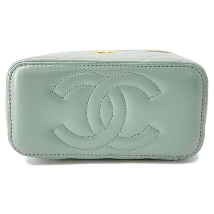CHANEL Matelasse vanity case MetalicGreen Lambskin