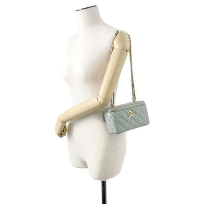 CHANEL Matelasse vanity case MetalicGreen Lambskin