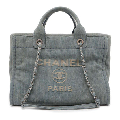 CHANEL Deauville Chain Tote Light Blue AS3257 Denim Size Small
