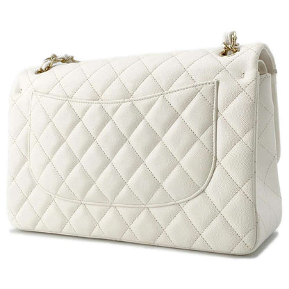 CHANEL Matelasse W Chain W Flap Shoulder Bag White A58600 Caviar Leather Size 30