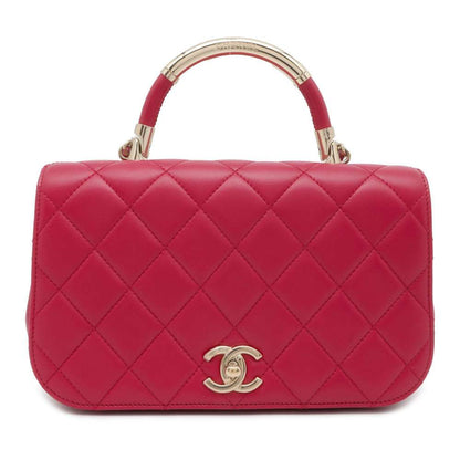 CHANEL Matelasse Top Handle ChainShoulder Pink Lambskin