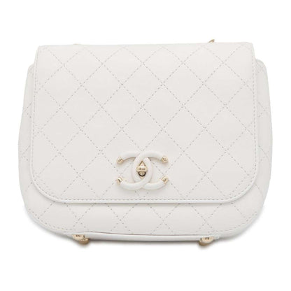CHANEL Matelasse ChainShoulder Bag White Leather