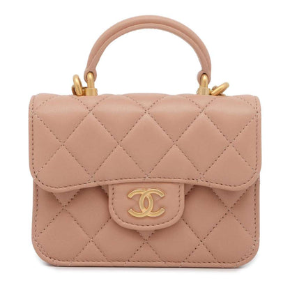 CHANEL Matelasse Top Handle Mini ChainShoulder Beige AP2200 Lambskin