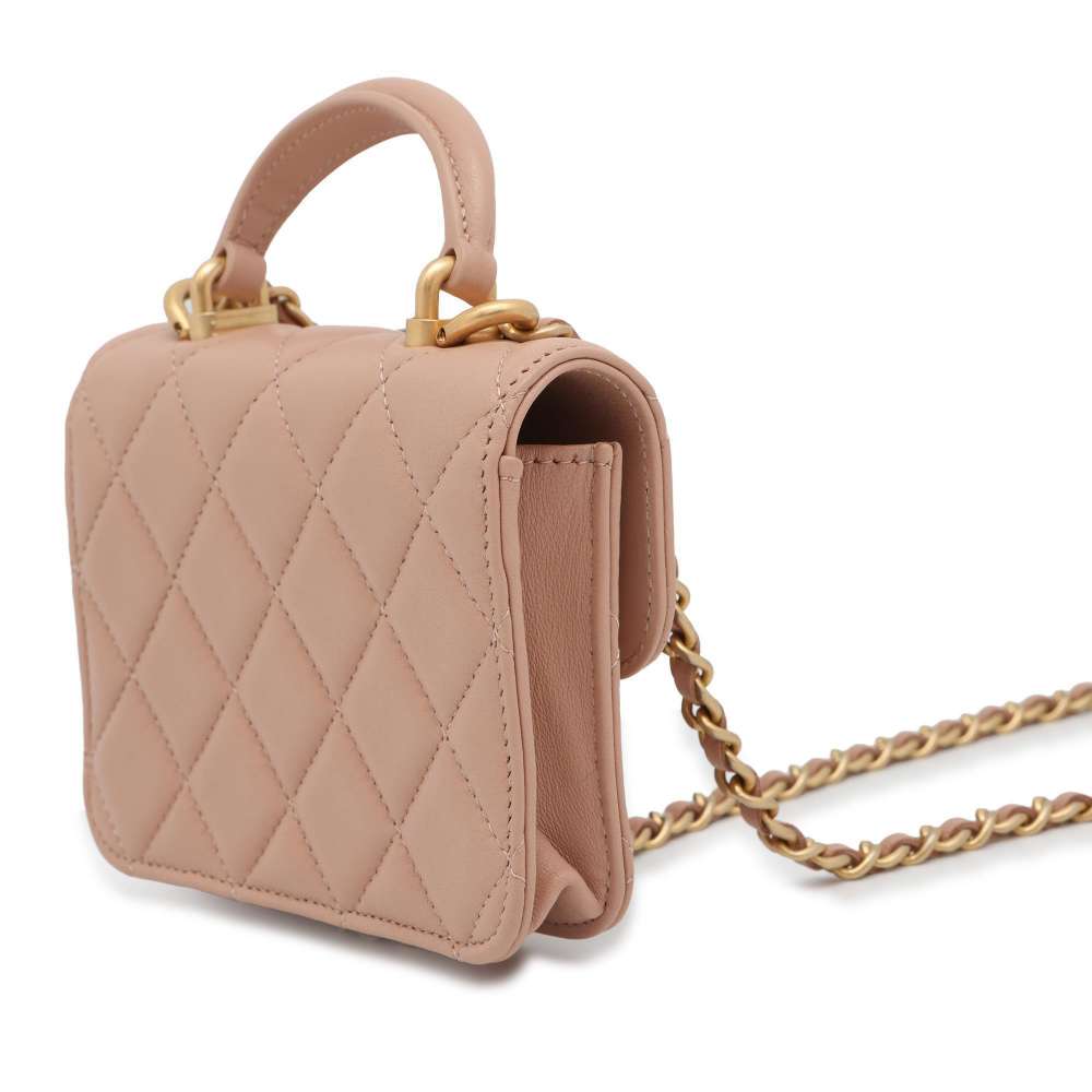 CHANEL Matelasse Top Handle Mini ChainShoulder Beige AP2200 Lambskin