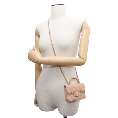 CHANEL Matelasse Top Handle Mini ChainShoulder Beige AP2200 Lambskin